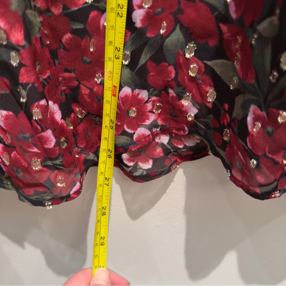 The Kooples Paris Raspberry Love Blouse Burgundy Red Floral Metallic Size 1 - Picture 13 of 14